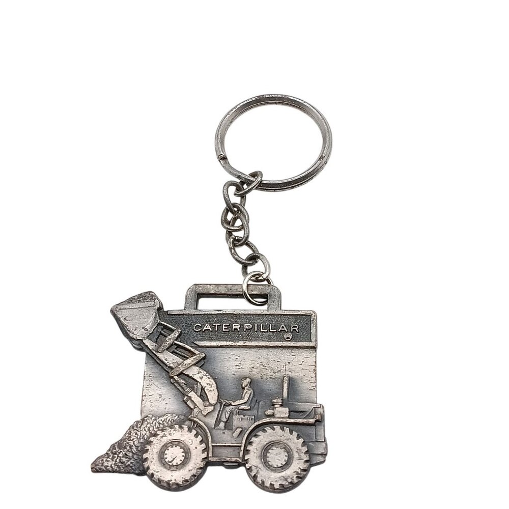 Vintage Caterpillar Tractor Co. Metal Keychain Watch Chain Fob with Front Loader
